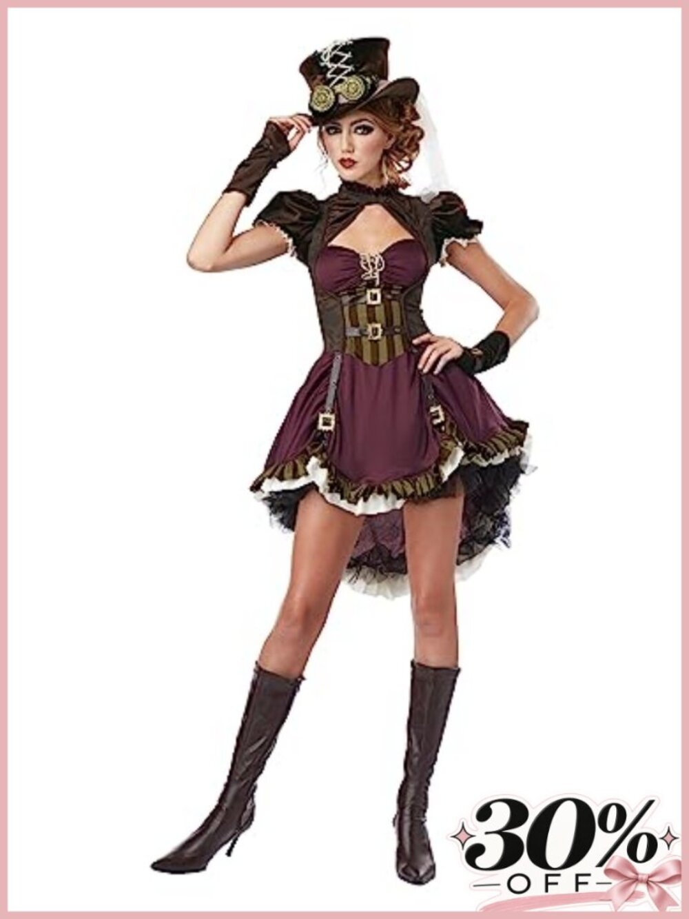 Steampunk Girl Costume XS Dress Hat Goggles Gloves Cosplay